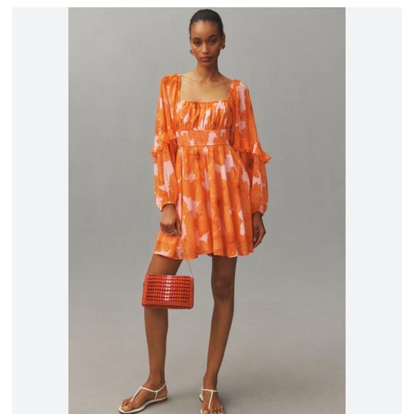 NEW Hutch Flounce Romper Floral Orange Long Sleeve Flowy Beach Resort Small - Picture 2 of 14